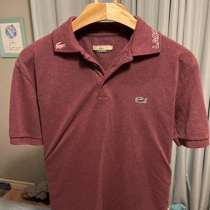 Large plumb and pink Lacoste Polo, Leather accent multiple gators.